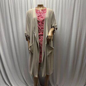 Picadilly Open Front Duster Cardigan Womens Size XL Taupe Stretchy Layering